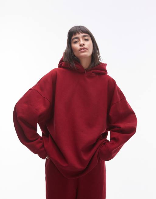 Topshop - Premium - Oversized hoodie in bordeauxrood, deel van co-ord set