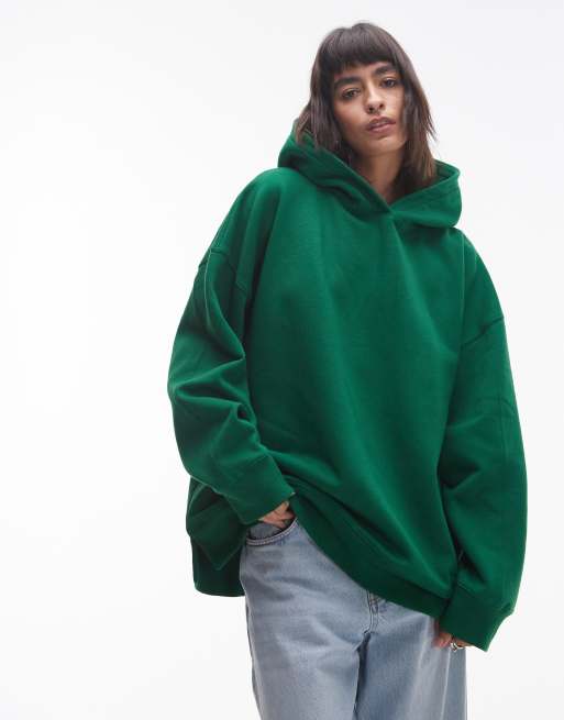 Topshop premium oversized hoodie in green