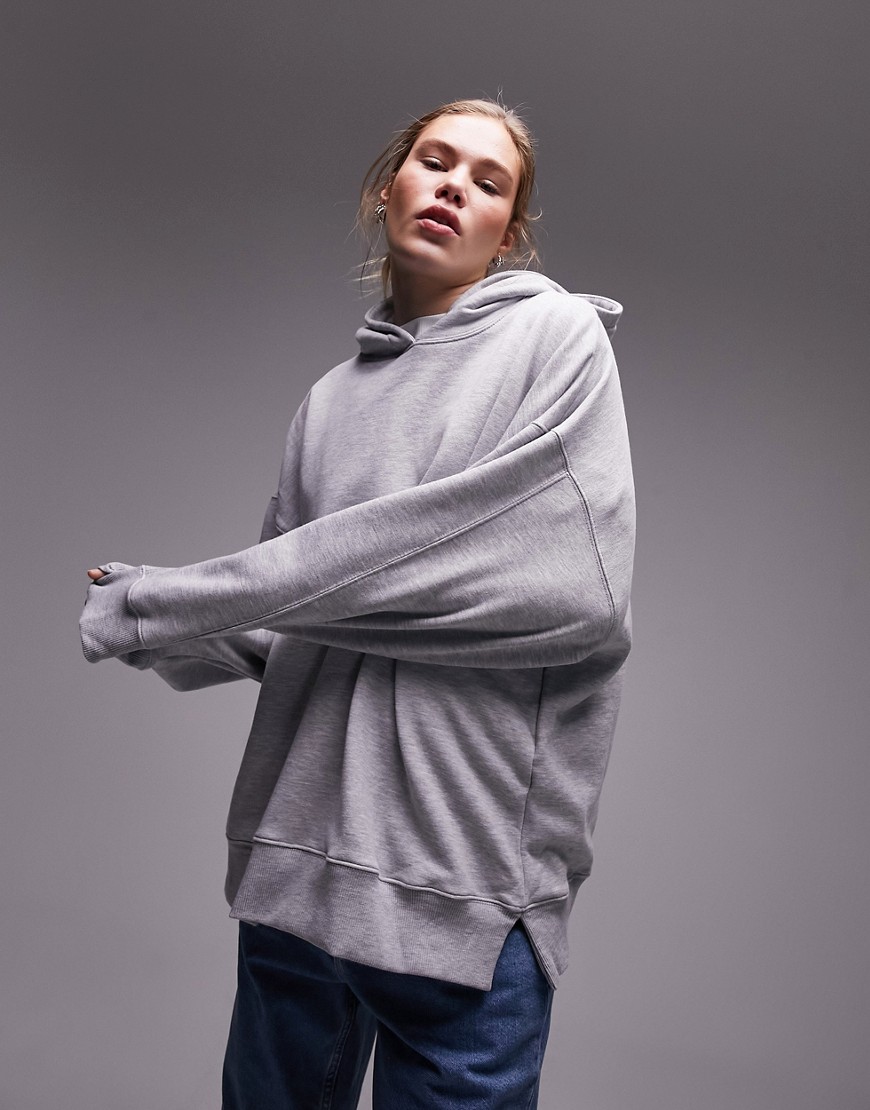 Topshop premium oversized hoodie in grey marl