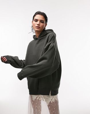 Topshop premium oversized hoodie in khaki