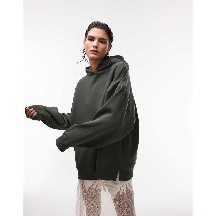 Topshop premium oversized hoodie in khaki ASOS