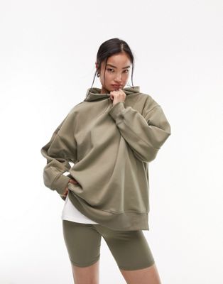 Topshop premium oversized hoodie in khaki - ASOS Price Checker