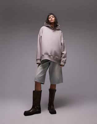 Topshop premium oversized hoodie in taupe