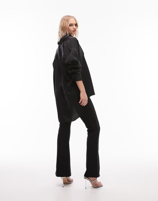 Topshop premium oversized liquid fabric shirt in black