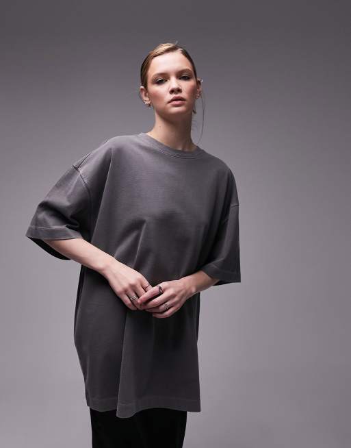Topshop - Premium - Oversized longline t-shirt med rund hals i sort basis-syrevask