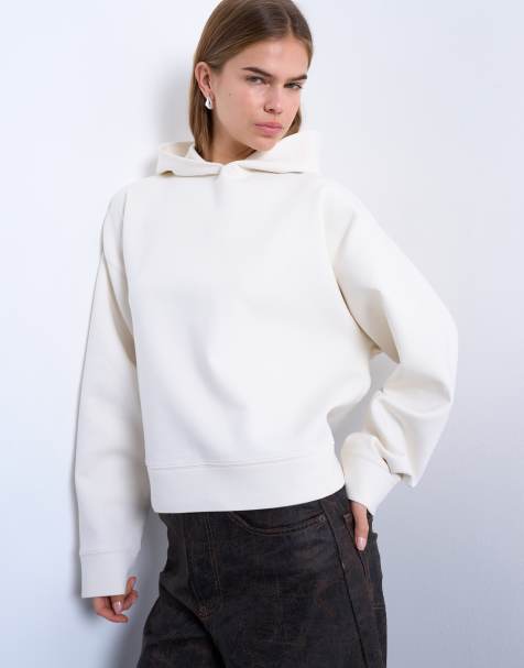 Topshop - Premium - Oversized og cropped råhvid hættetrøje i scuba-lignende stof - view 1