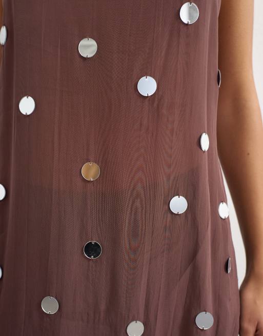 Topshop premium oversized paillet-cami i chokolade, 3 af 4