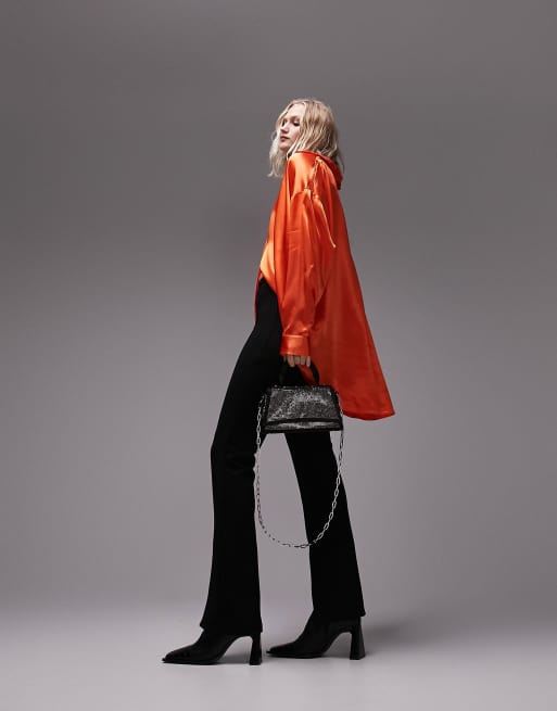 Topshop premium oversized satin shirt in orange