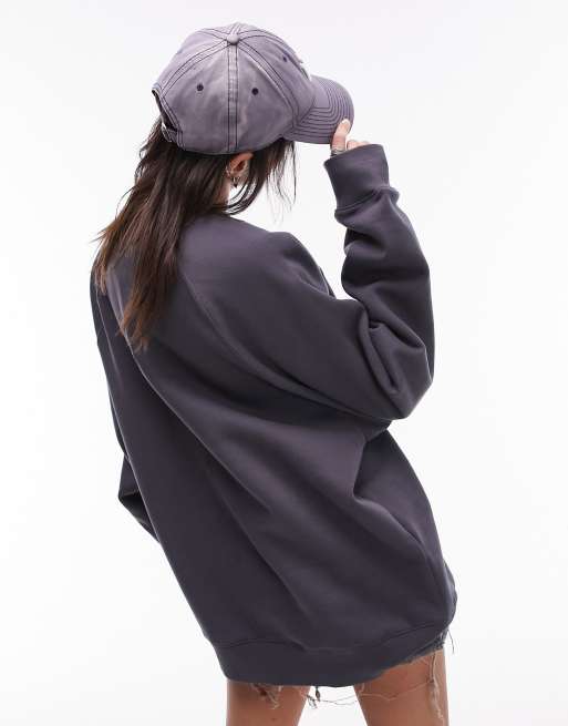 Topshop - Premium - Oversized sweatshirt med raglanærmer og rund hals i skifergrå, 4 af 4
