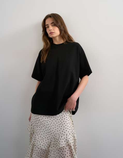 Topshop - Premium - Oversized T-shirt met interlocknaden in zwart - view 1