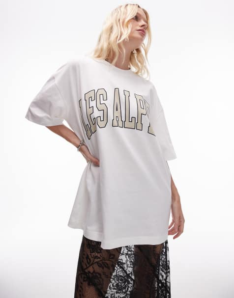 Topshop - Premium - Oversized T-shirt met 'Les Alps' print in wit - view 1