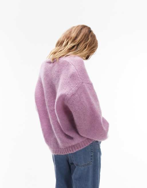 Topshop - Premium - Pink striktrøje med V-hals i mohairuld, 4 af 4