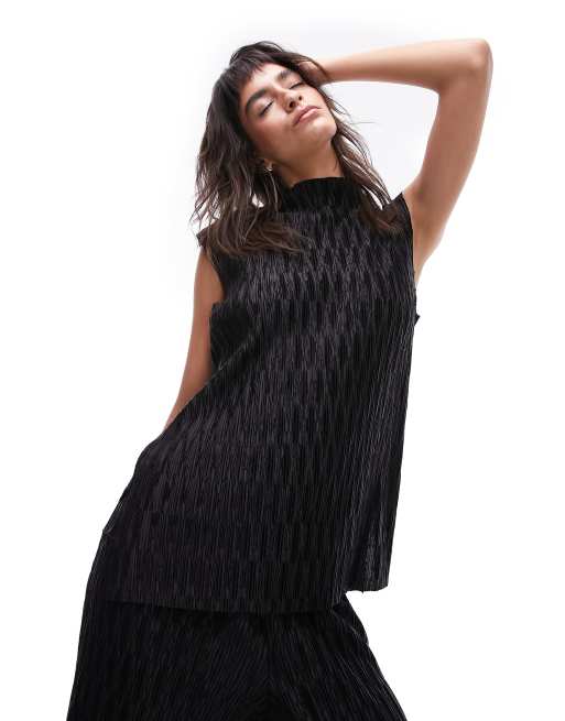 Topshop premium plisse top in black - part of a set