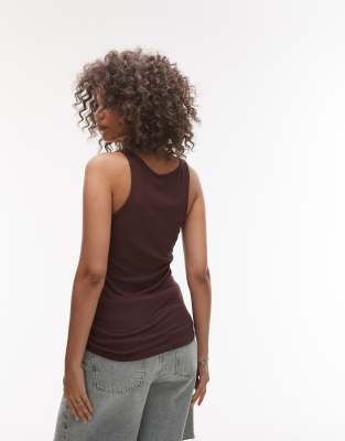 Topshop premium racer neck tank top in chocolate