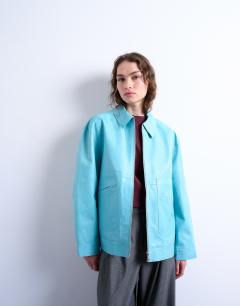 Premium real leather jacket in turquoise