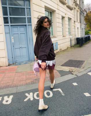 Topshop Premium Real Suede Bomber Jacket In Brown