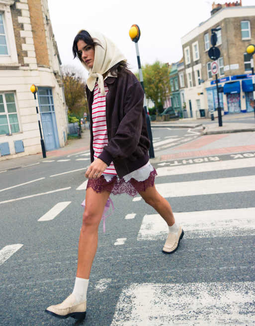 Topshop premium real suede bomber jacket in chocolate