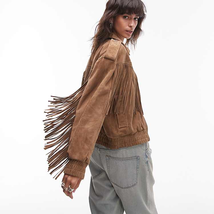 Topshop premium real suede fringe jacket in sand | ASOS Topshop premium real suede fringe jacket in sand | ASOS