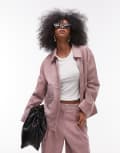 [Topshop] Topshop premium real suede jacket with seam detail in pink (part of a set) S PINK