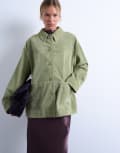 [Topshop] Topshop premium real suede patch pocket boxy jacket in green XS green