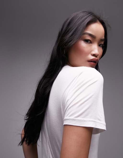 Topshop - Premium - Recht T-shirt van gladde stof in wit