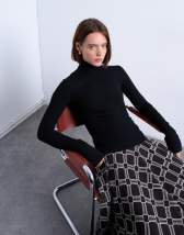Topshop premium rib funnel neck long sleeve top in black