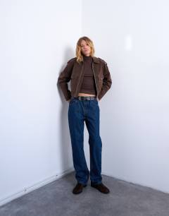 Model wearing Premium rib funnel neck top in chocolate brown