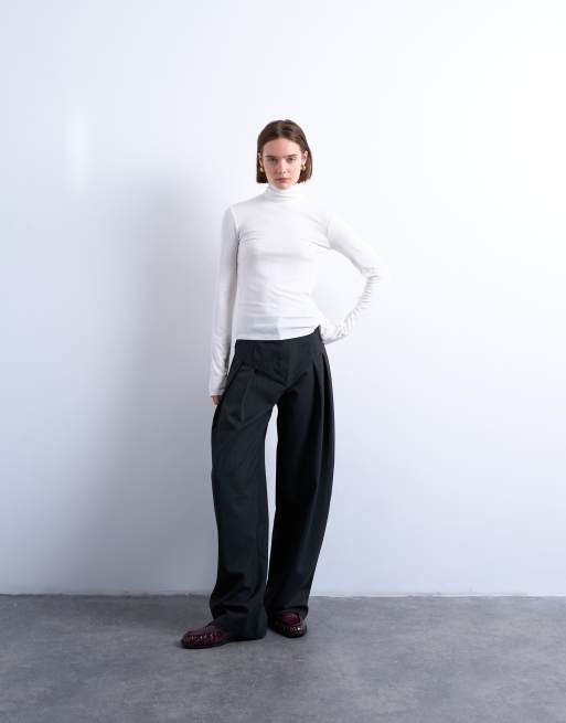 Topshop premium rib funnel neck top in ecru, 2 of 4