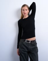 Topshop premium rib long sleeve top in black