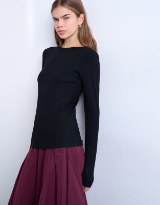 Premium rib long sleeve top in black | Topshop