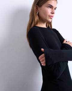 Model wearing Premium rib long sleeve top in black
