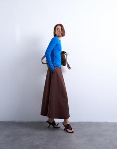 Premium rib long sleeve top in blue