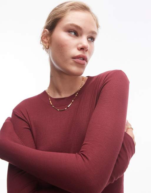 OFEEFAN Women's Long Sleeve Tunic Top | Ruffle Sleeve Pleated Blouse For Casual Fall Wear | Burgundy