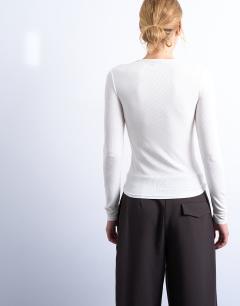 Model wearing Premium rib long sleeve top in ecru