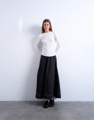 Topshop Premium Rib Long Sleeve Top In White