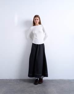 Model wearing Premium rib long sleeve top in ecru