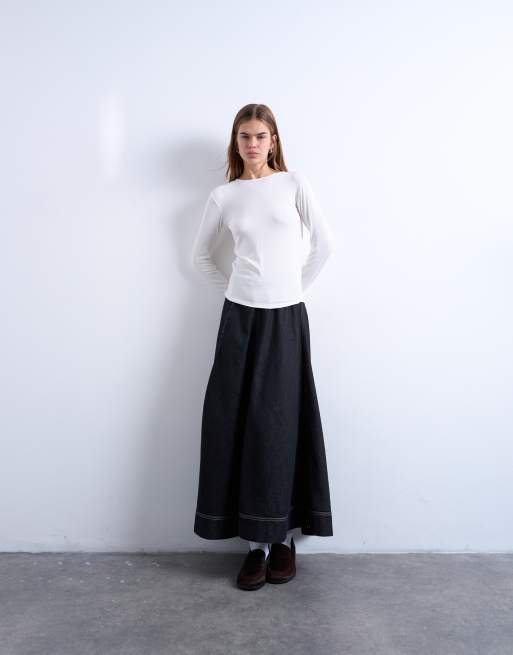 Topshop premium rib long sleeve top in ecru, 2 of 4