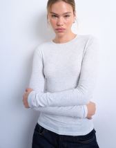 Topshop premium rib long sleeve top in grey marl