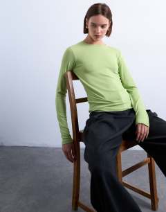 Premium rib long sleeve top in light green