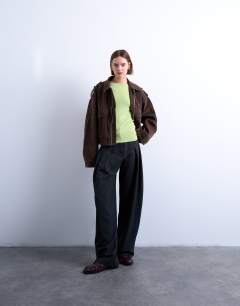 Model wearing Premium rib long sleeve top in light green