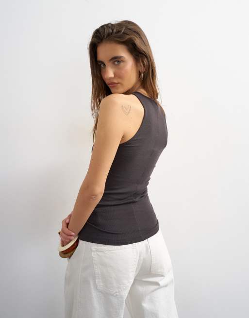 Topshop premium rib racer singlet in slate grey, 2 of 4