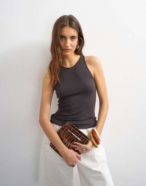 Topshop premium rib racer vest in slate, 3 of 4