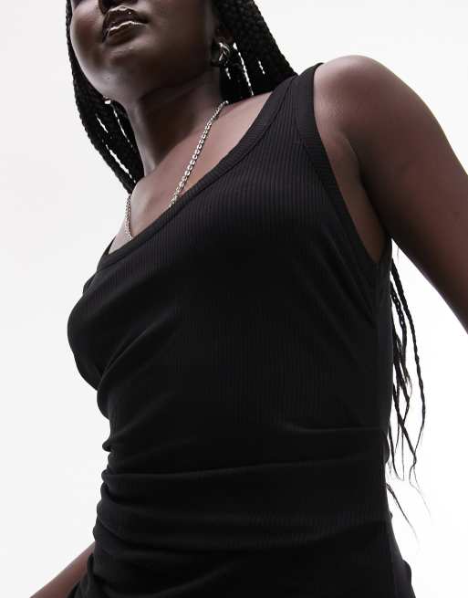Topshop premium rib scoop vest with side pleats in black, 4 of 4