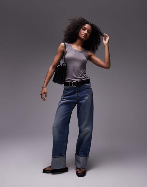 Topshop premium rib sheer tank in slate