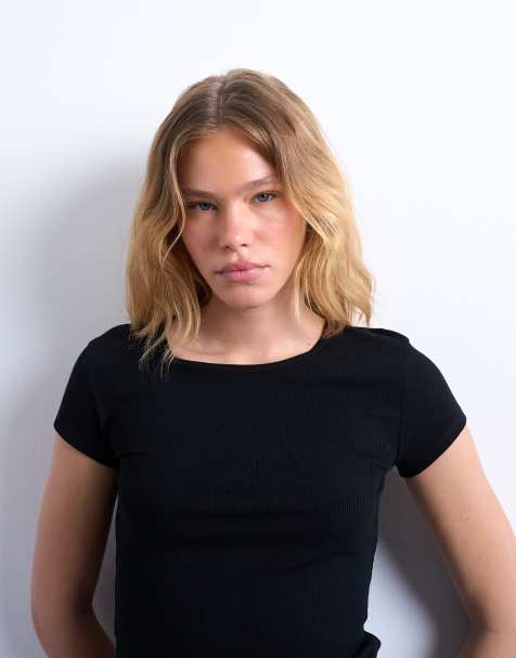 Topshop premium rib short sleeve tee in black - view 1