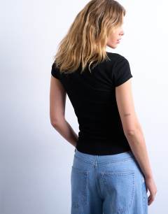 Model wearing Premium rib short sleeve tee in black