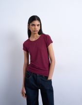 Topshop premium rib short sleeve tee in burgundy