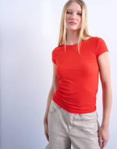 Topshop premium rib short sleeve tee in red