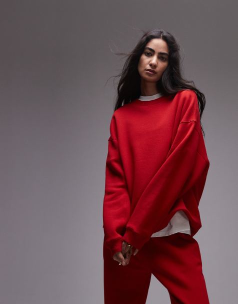 Topshop – Premium – Röd sweatshirt med dekorativ söm - view 1