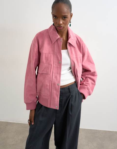 Topshop – Premium – Rosa bomberjacka i mocka - view 1